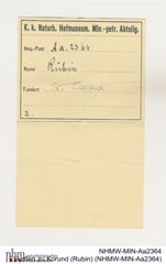 Etiketten zu Korund (Rubin) (NHMW-MIN-Aa2364)